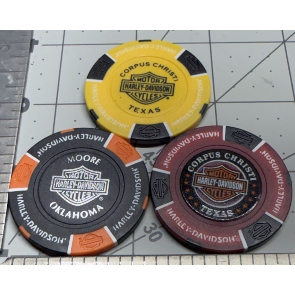 Harley Davidson Poker Chips Dealer Lot of  3 OK and TX